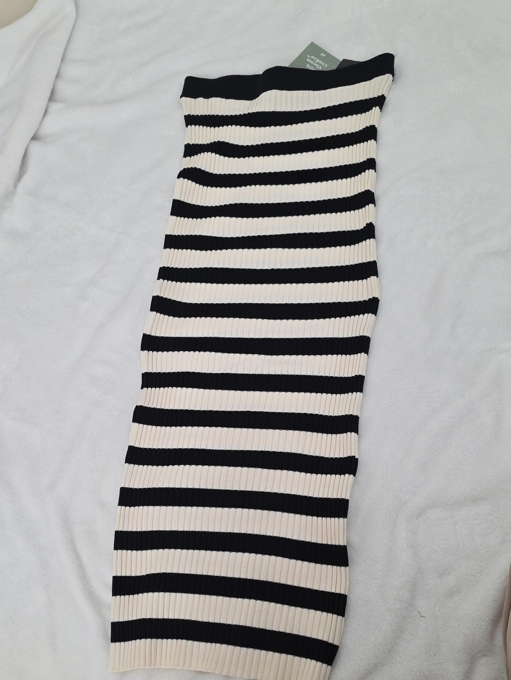 Striped Ribbed Pencil Skirt in Black and Cream